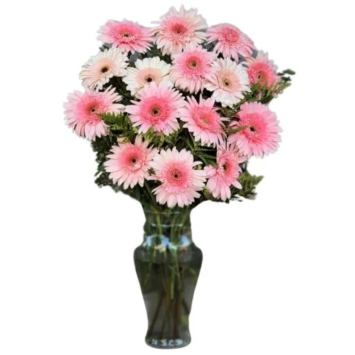 Florero con flores gerberas rosadas